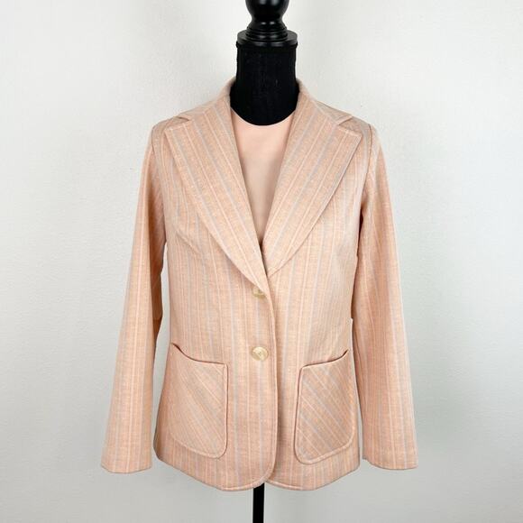 Vintage 70s Women’s Blazer Matching Sleeveless Blouse Set 2 Piece Plaid Peach - Picture 2 of 12